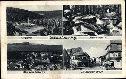Ak Braunlage Oberharz, Kurgarten, Bodewasserfall, Elbingeröder Straße, Hütteberg