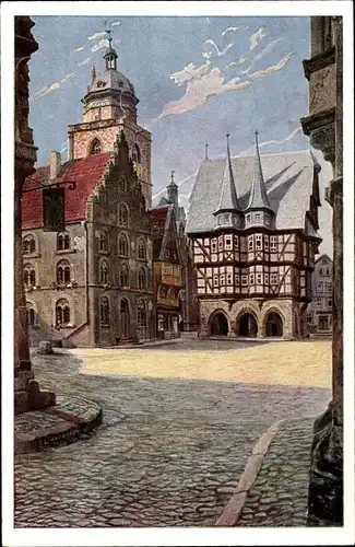 Künstler Ak Lindegreen, Alsfeld im Vogelsbergkreis, Marktplatz