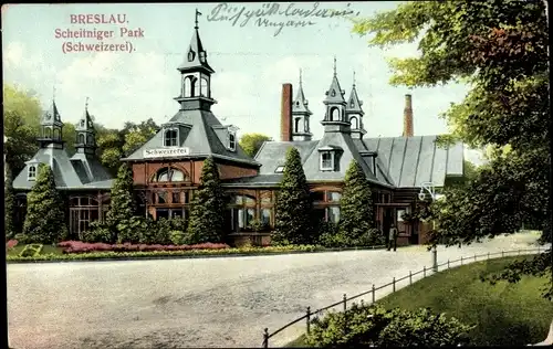 Ak Wrocław Breslau Schlesien, Scheitniger Park, Schweizerei