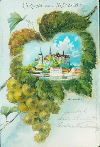 Glimmer Passepartout Litho Meißen an der Elbe, Albrechtsburg