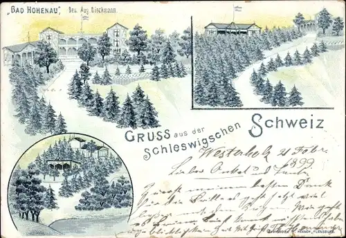 Litho Hohenau Langballig in Schleswig Holstein, Gasthof, Schleswigschen Schweiz