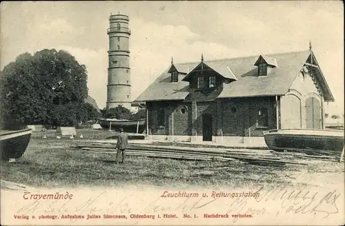 Ak Ostseebad Travemünde Lübeck, Leuchtturm, Rettungsstation