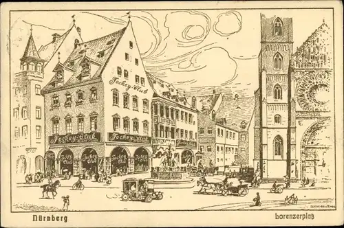 Künstler Ak Nürnberg in Mittelfranken, Lorenzerplatz, Jockey Club