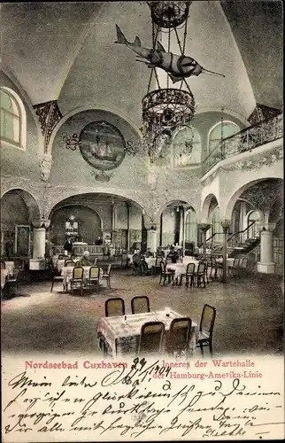 Ak Nordseebad Cuxhaven, Hamburg-Amerika-Linie, Inneres der Wartehalle