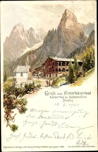 Litho Hinterbärenbad Tirol, Kaisertal bei Kufstein, Unterkunftshütte