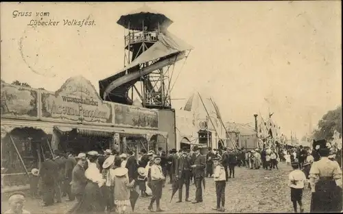 Ak Lübeck in Schleswig Holstein, Volksfest, Wissenschaftliches Museum Panoptikum, Riesenrutsche