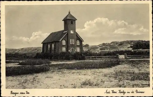 Ak Bergen aan Zee Nordholland Niederlande, Ned. Rev. Kirche, Dünen