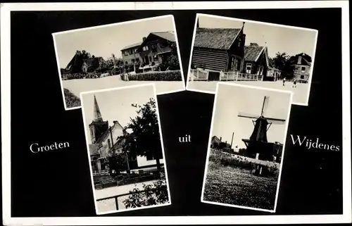 Ak Wijdenes Nordholland Niederlande, Kirche, Windmühle, Straßenpartie