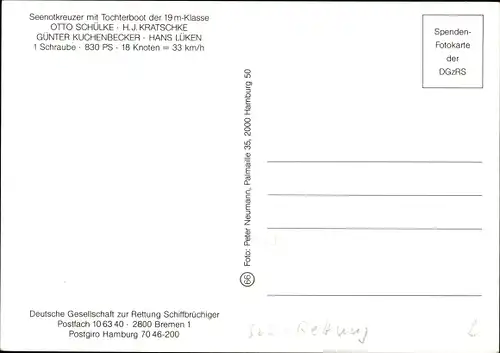 Ak Seenotkreuzer mit Tochterboot Otto Schülke, Seenotrettung