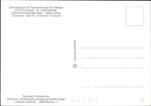 Ak Seenotkreuzer mit Tochterboot Otto Schülke, Seenotrettung