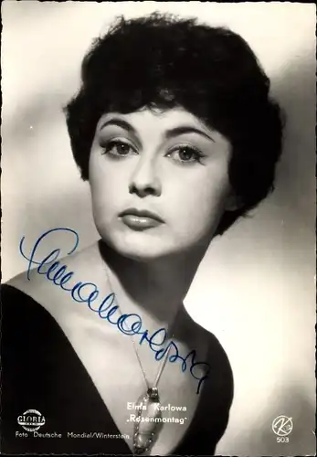Ak Schauspielerin Elma Karlowa, Portrait, Rosenmontag, Gloria, Autogramm