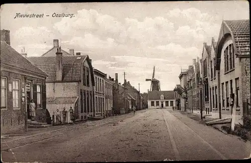 Ak Oostburg Zeeland, Nieuwstraat, Molen