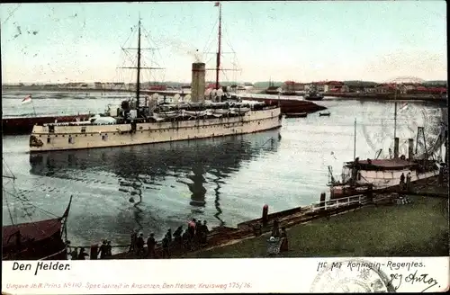 Ak Den Helder Nordholland Niederlande, Niederländisches Kriegsschiff, Hr.Ms. Koningin Regentes