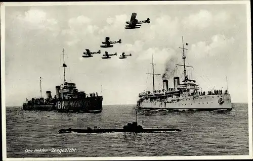 Ak Den Helder Nordholland, Niederländisches Kriegsschiff, U- Boot, Marineflugzeuge