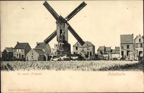 Ak Middelkerke Westflandern, eine flämische Mühle