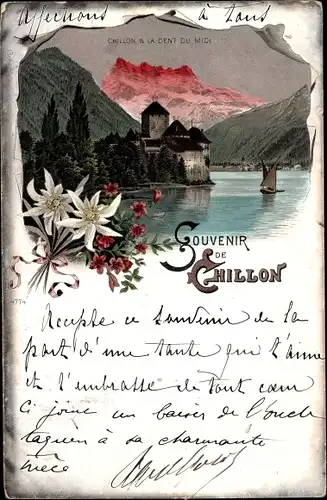 Litho Chillon Montreux Kanton Waadt, La Dent du Midi