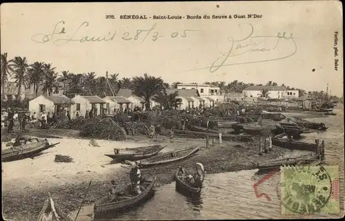 Ak Saint Louis Senegal, Ufer des Flusses bei Guet n'Dar