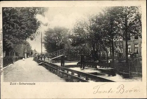 Ak South Scharwoude Langedijk Nordholland Niederlande, Straßenpartie, Brücke