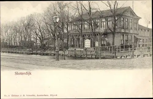 Ak Sloterdijk Amsterdam Nordholland Niederlande, Wohnhaus, Straße, Straßenbeleuchtung