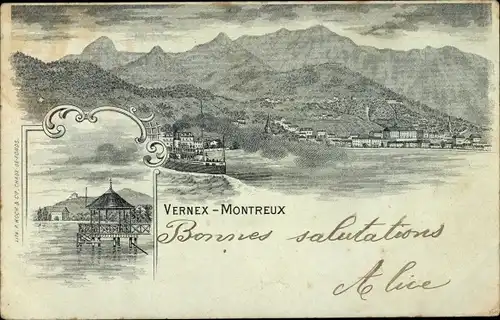 Litho Clarens Vernex Montreux Kanton Waadt, Panorama, Dampfer