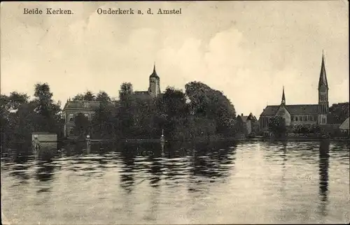 Ak Ouderkerk an der Amstel Nordholland, beide Kirchen