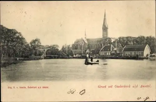 Ak Ouderkerk an der Amstel Nordholland, Brücke, Kirche