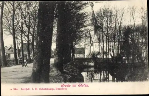 Ak Sloten Amsterdam Nordholland Niederlande, Fluss, Kirche