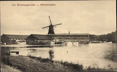 Ak Nieuwendam Amsterdam Nordholland, Das Holzsägewerk