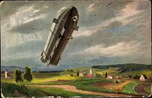 Ak Zeppelin, Aufstieg, Vorderteil gehoben, Wolken