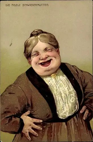 Präge Ak Fidele Schwiegermutter, Portrait, Fehlende Zähne