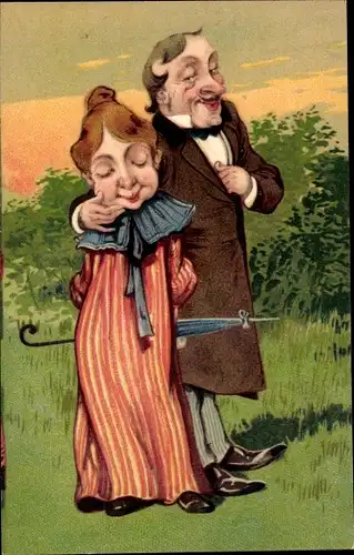 Präge Ak Liebespaar im Park, Spaziergang, Sonnenschirm