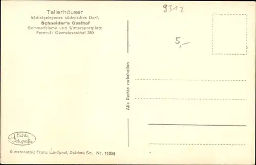 Ak Tellerhäuser Breitenbrunn Erzgebirge, Schneiders Gasthof, Gastraum