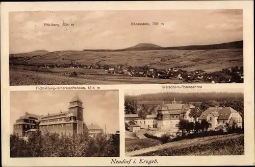 Ak Neudorf Sehmatal im Erzgebirge, Pöhlberg, Bärenstein, Panorama, Fichtelberg Unterkunft