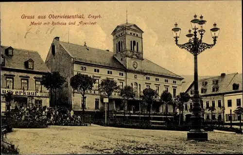 Ak Oberwiesenthal im Erzgebirge, Markt, Rathaus, Alpenbeet