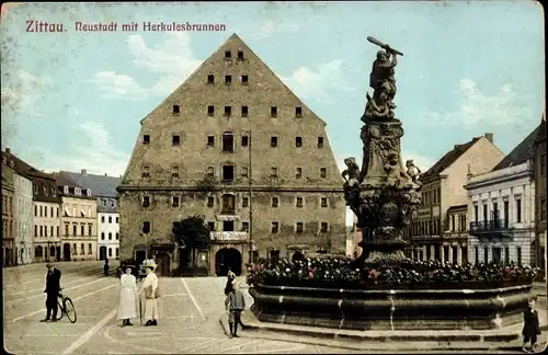 Ak Zittau in Sachsen, Neustadt, Herkulesbrunnen