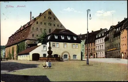 Ak Zittau in Sachsen, Marstall, Brunnen, Kinder