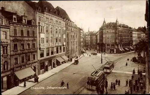 Ak Chemnitz in Sachsen, Johannisplatz, Straßenbahnen