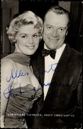 Ak Schauspielerin Christiane Maybach, Schauspieler Eddie Constantine, Portrait, Autogramme