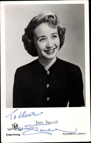 Foto Schauspielerin Jane Powell, Portrait, Autogramm