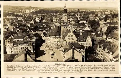 Ak Döbeln in Sachsen, Totalansicht, Giebelhaus, Turm, Turmuhr