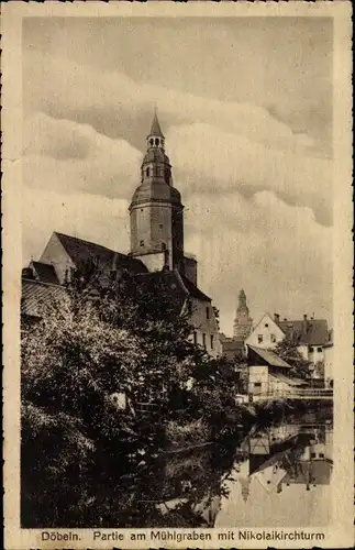 Ak Döbeln in Sachsen, Mühlgraben, Nikolaikirchturm