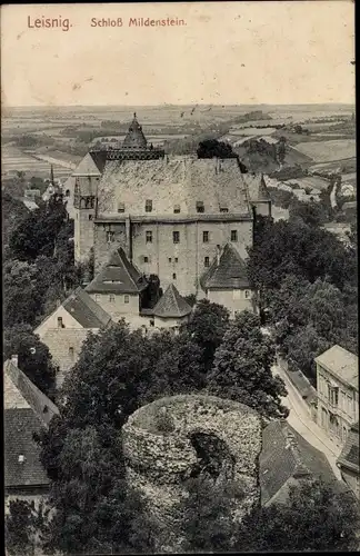 Ak Leisnig an der Freiburger Mulde Sachsen, Schloss Mildenstein, Vogelschau