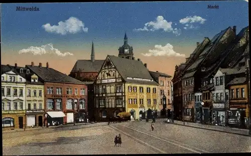 Ak Mittweida in Sachsen, Markt, Cafe, Burgkeller, Geschäfte