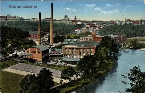 Ak Mittweida in Sachsen, Totalansicht, Schornsteine