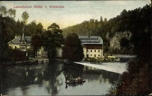 Ak Lauenhain Mittweida in Sachsen, Lauenhainer Mühle, Ruderboot