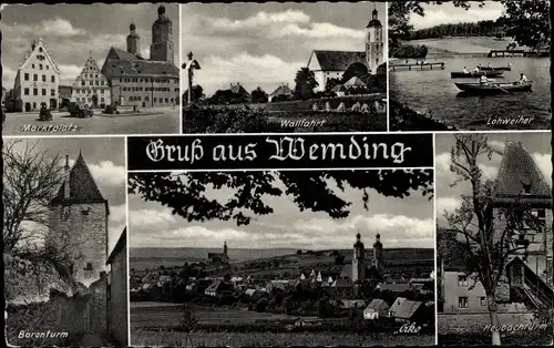 Ak Wemding in Schwaben, Marktplatz, Lohweiher, Heubachturm, Baronturm