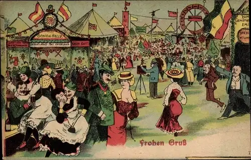 Ak Vergnügungspark, Fest, Feiernde Menschen, Riesenrad, Schießhalle