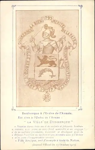 Wappen Ak Dunkerque Dünkirchen Nord, Armeebefehl