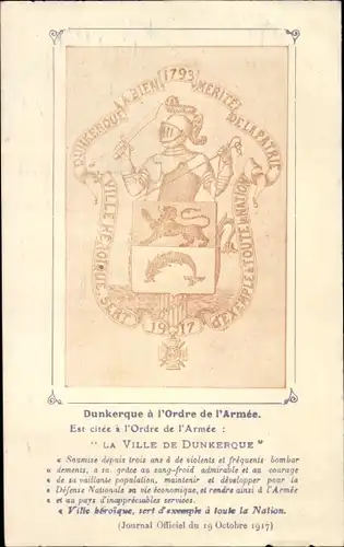 Wappen Ak Dunkerque Dünkirchen Nord, Armeebefehl