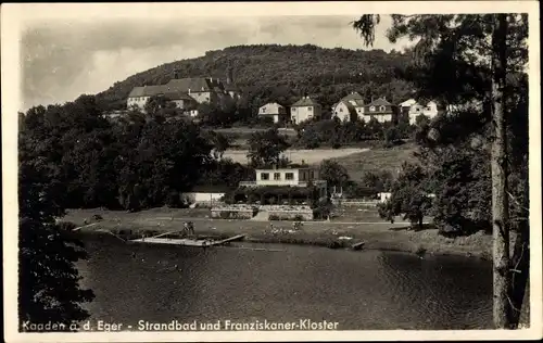 Ak Kadaň Kaaden an der Eger Reg. Aussig, Strandbad und Franziskanerkloster